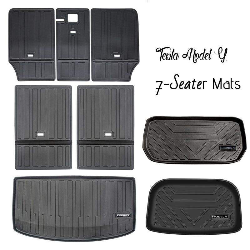 For Tesla Model Y 7-Seater 2021 2022 TPE Trunk Mat & Seats Anti-Kick Protector Cargo Liners Car Boot Frunk Lower Compartment Mat 1